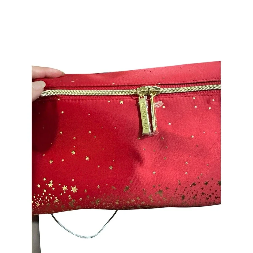 Estée Lauder Red Makeup Bag Cosmetic Case w/ Handle, Zipper Closure NWOT